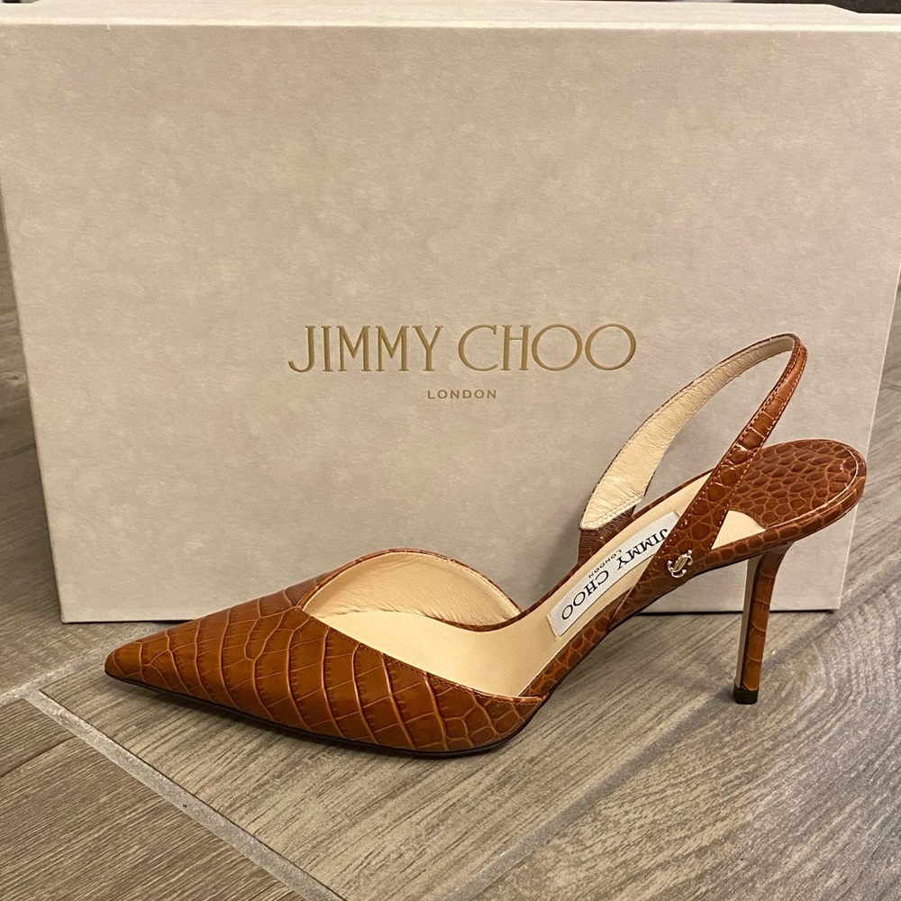 Jimmy Choo Thandi Croc Embossed Leather Slingback Pump Size 8 US 39 EU